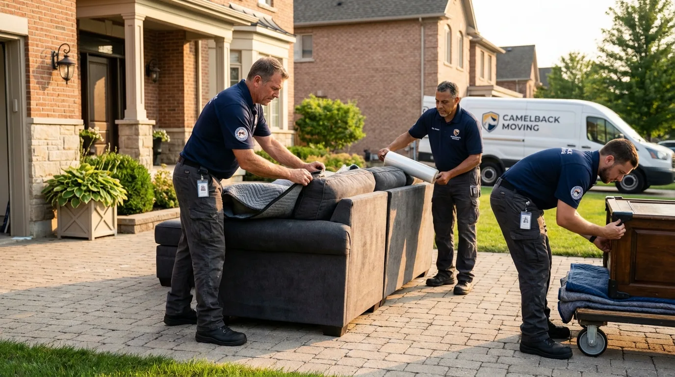 Large estate moving crew wrapping furniture in Monroe, IA